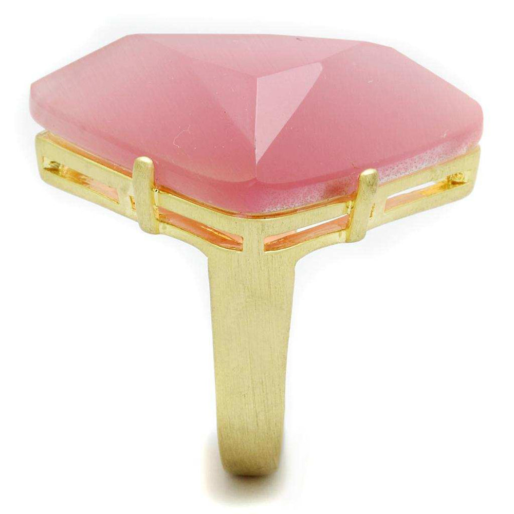 LO4104 - Gold & Brush Brass Ring with Synthetic Cat Eye in Rose - Alamode - Flyclothing LLC