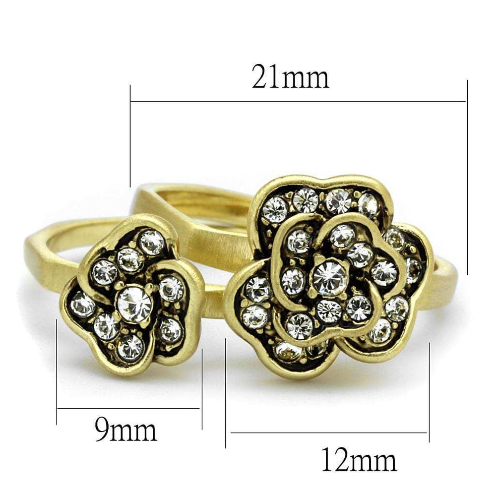 LO4111 - Antique Copper Brass Ring with Top Grade Crystal in Clear - Alamode - Flyclothing LLC