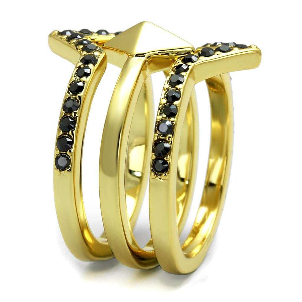 LO4113 - Gold Brass Ring with Top Grade Crystal in Hematite - Alamode - Flyclothing LLC