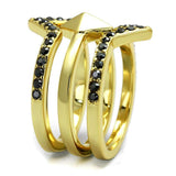 LO4113 - Gold Brass Ring with Top Grade Crystal in Hematite - Alamode - Flyclothing LLC