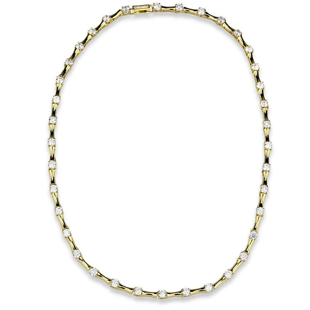 LO4123 - Gold Brass Necklace with AAA Grade CZ in Clear - Alamode - Flyclothing LLC
