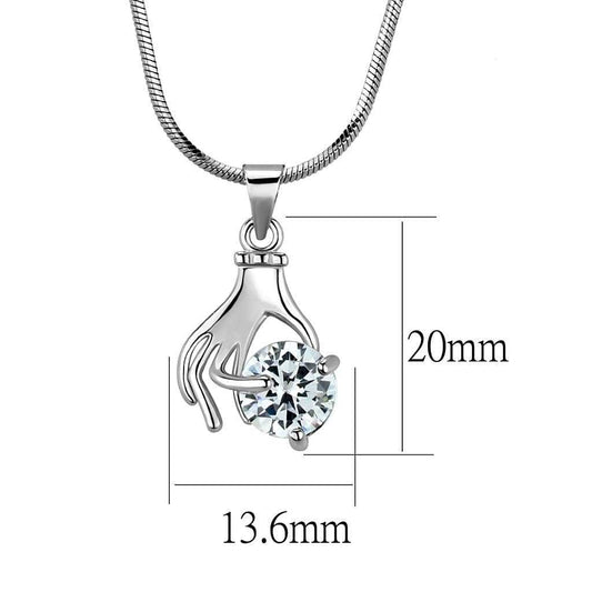 LO4163 - Rhodium Brass Chain Pendant with AAA Grade CZ in Clear - Alamode - Flyclothing LLC
