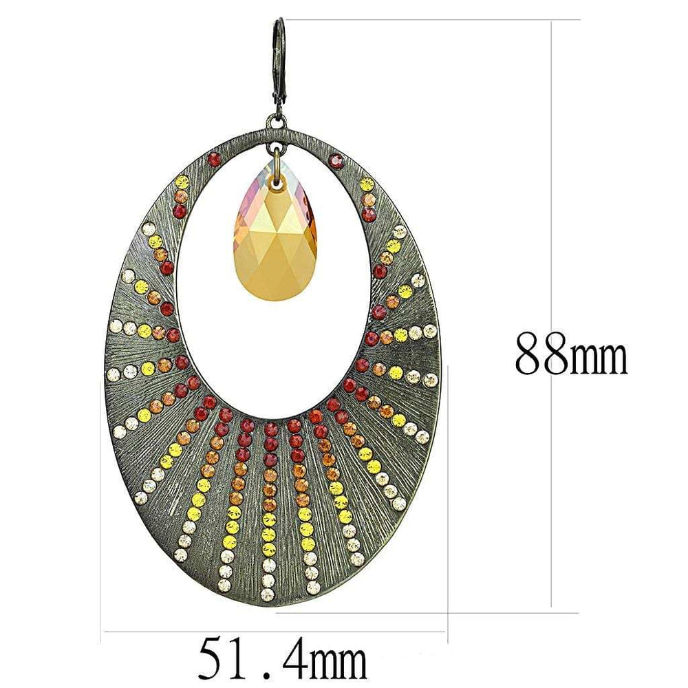 LO4177 - Antique Copper Brass Earrings with Top Grade Crystal in Champagne - Alamode - Flyclothing LLC