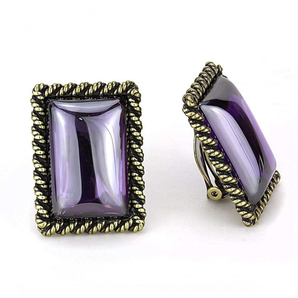 LO4178 - Antique Copper Brass Earrings with AAA Grade CZ in Amethyst - Alamode - Flyclothing LLC