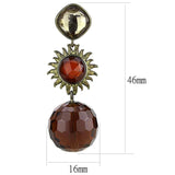LO4179 - Antique Copper Brass Earrings with Synthetic Synthetic Glass in Brown - Alamode - Flyclothing LLC