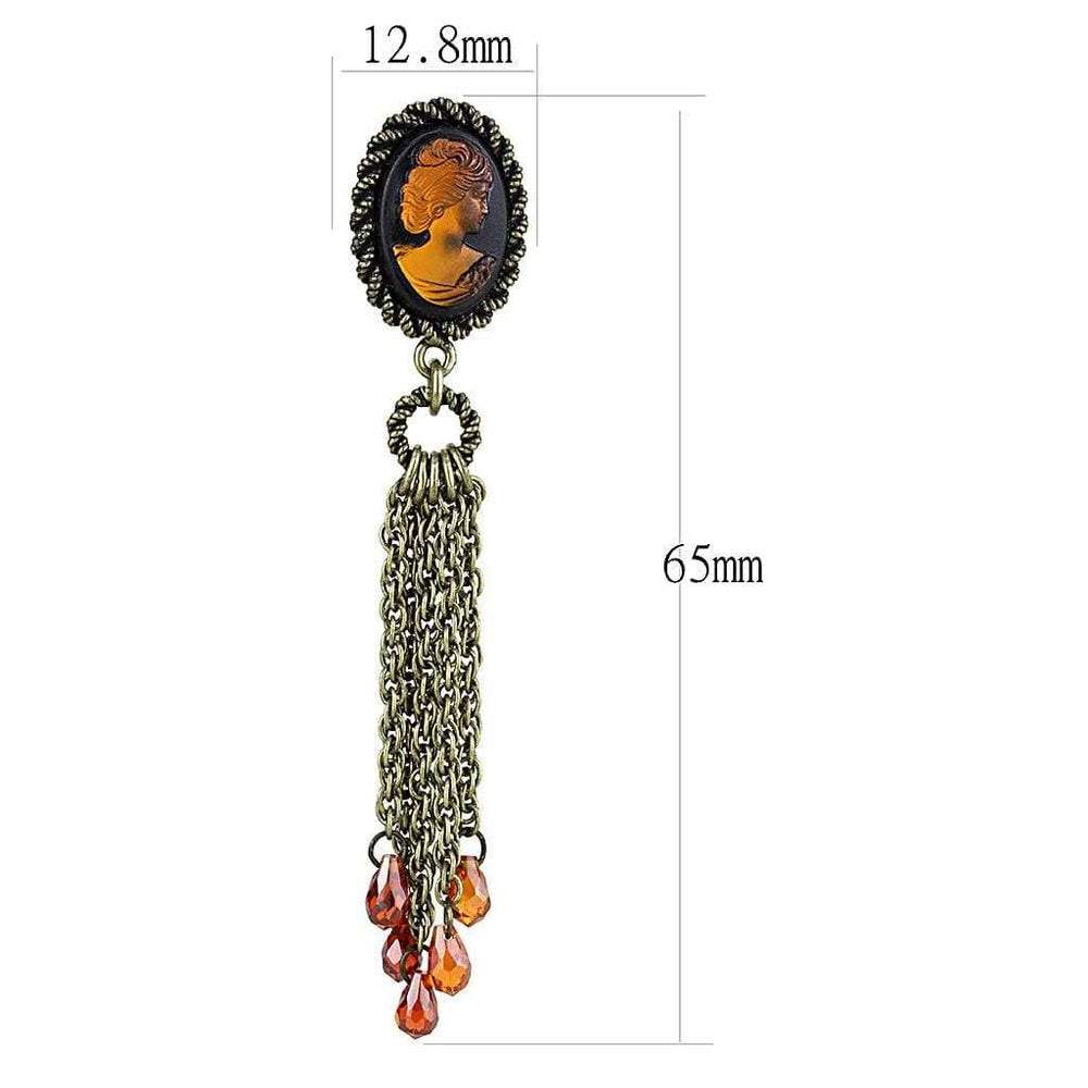 LO4185 - Antique Copper Brass Earrings with Synthetic Synthetic Stone in Smoked Quartz - Alamode - Flyclothing LLC