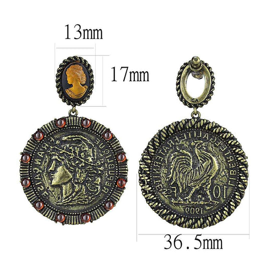 LO4190 - Antique Copper Brass Earrings with Synthetic Synthetic Stone in Smoked Quartz - Alamode - Flyclothing LLC