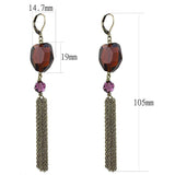 LO4202 - Antique Copper Brass Earrings with Synthetic Synthetic Glass in Garnet - Alamode - Flyclothing LLC