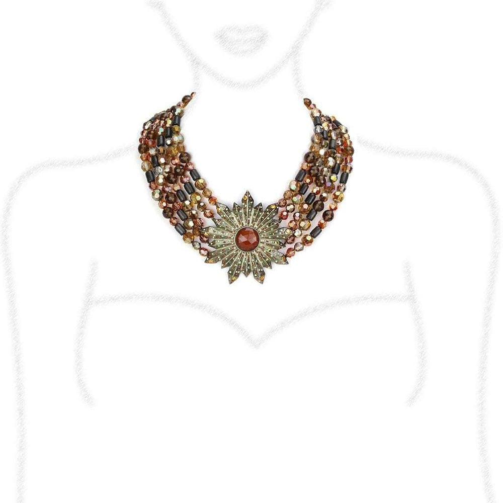 LO4210 - Antique Copper Brass Necklace with Synthetic Onyx in Garnet - Alamode - Flyclothing LLC