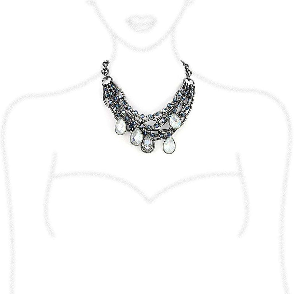 LO4211 - TIN Cobalt Black Brass Necklace with AAA Grade CZ in Clear - Alamode - Flyclothing LLC