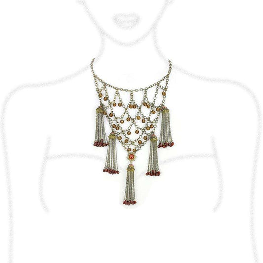 LO4213 - Antique Copper Brass Necklace with Synthetic Onyx in Red Series - Alamode - Flyclothing LLC