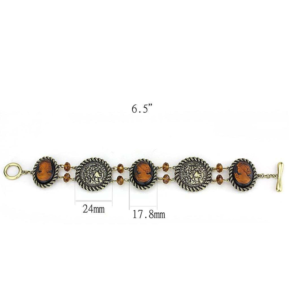 LO4221 - Antique Copper Brass Bracelet with Synthetic Synthetic Stone in Smoked Quartz - Alamode - Flyclothing LLC