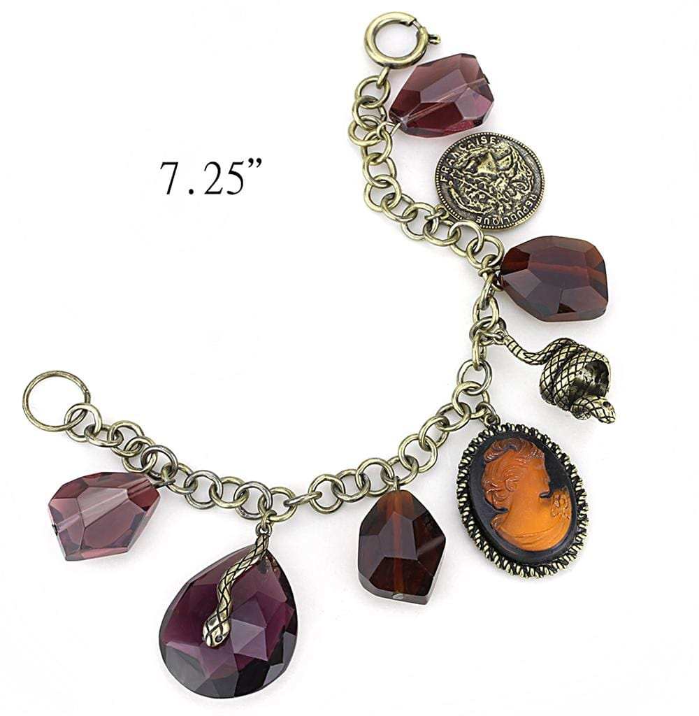 LO4223 - Antique Copper Brass Bracelet with Synthetic Synthetic Glass in Amethyst - Alamode - Flyclothing LLC