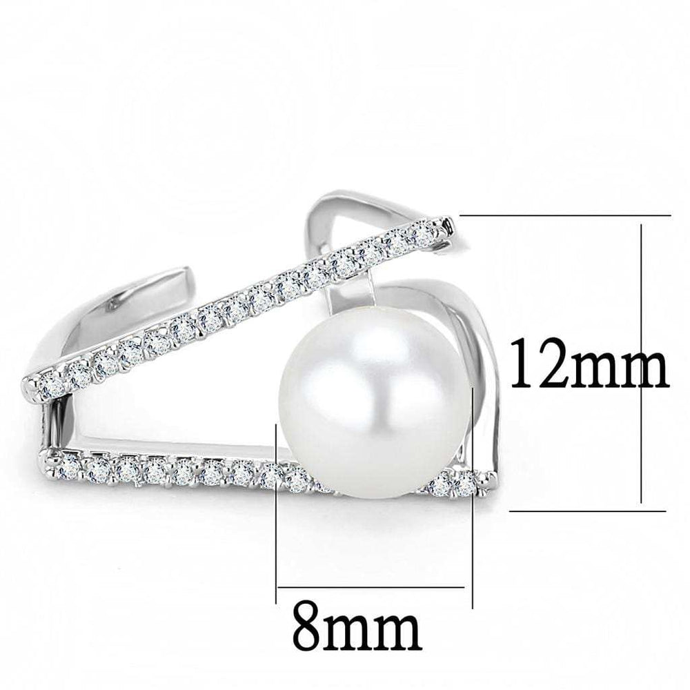 LO4245 - Rhodium Brass Ring with Synthetic Pearl in White - Alamode - Flyclothing LLC