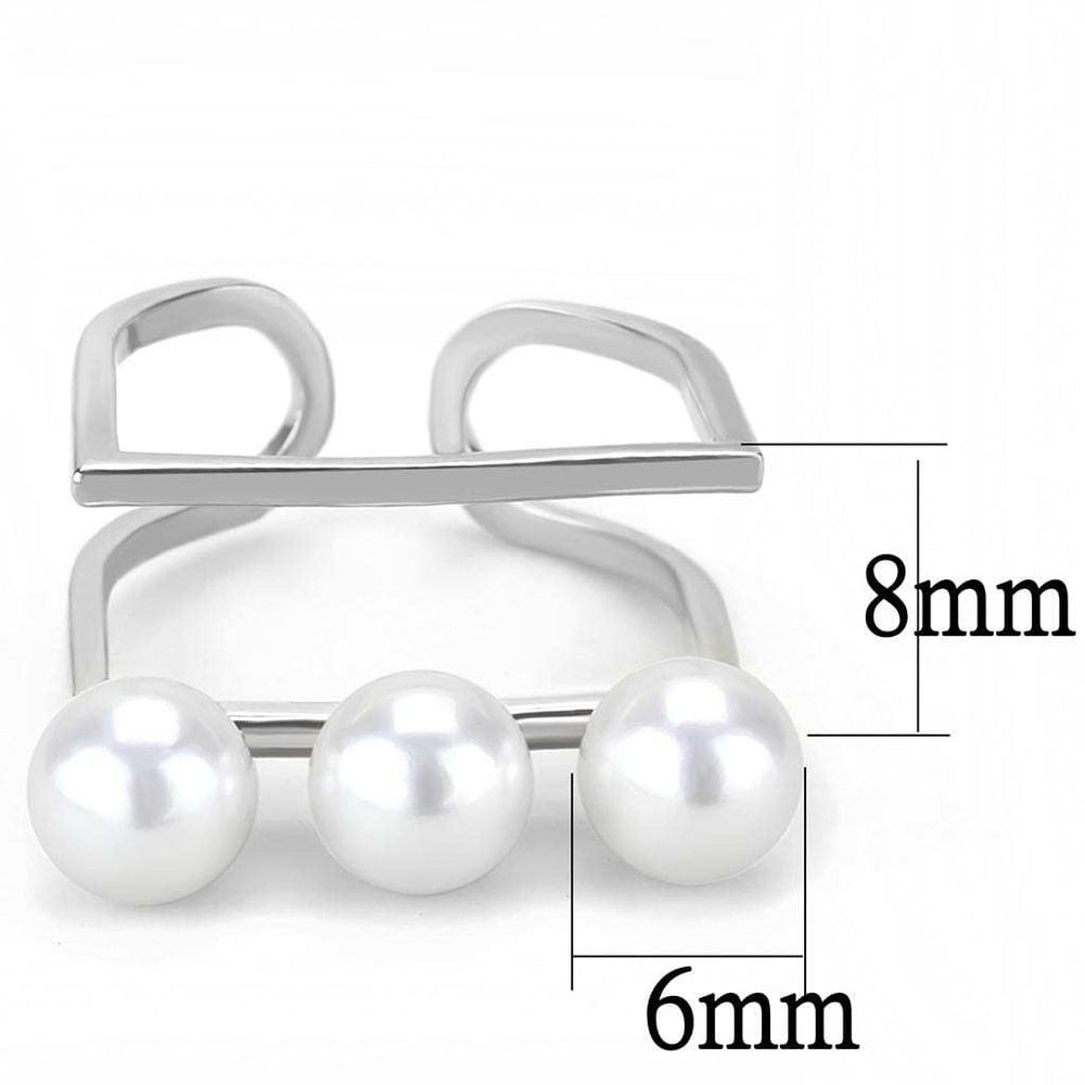 LO4253 - Rhodium Brass Ring with Synthetic Pearl in White - Alamode - Flyclothing LLC