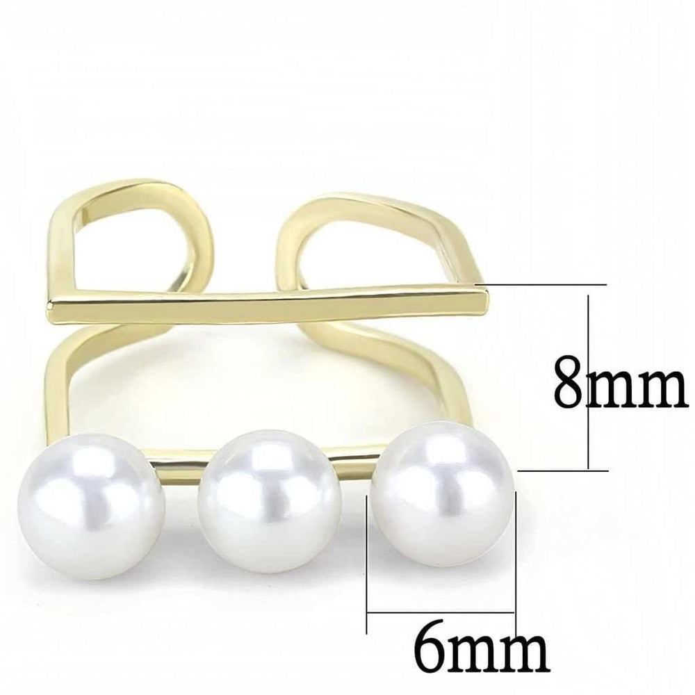 LO4254 - Flash Gold Brass Ring with Synthetic Pearl in White - Alamode - Flyclothing LLC