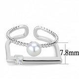 LO4263 - Rhodium Brass Ring with Synthetic Pearl in White - Alamode - Flyclothing LLC