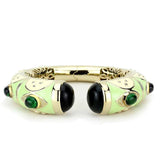 LO4267 - Gold Brass Bangle with Synthetic in Emerald - Alamode - Flyclothing LLC