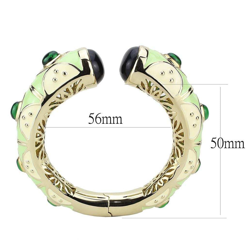 LO4267 - Gold Brass Bangle with Synthetic in Emerald - Alamode - Flyclothing LLC