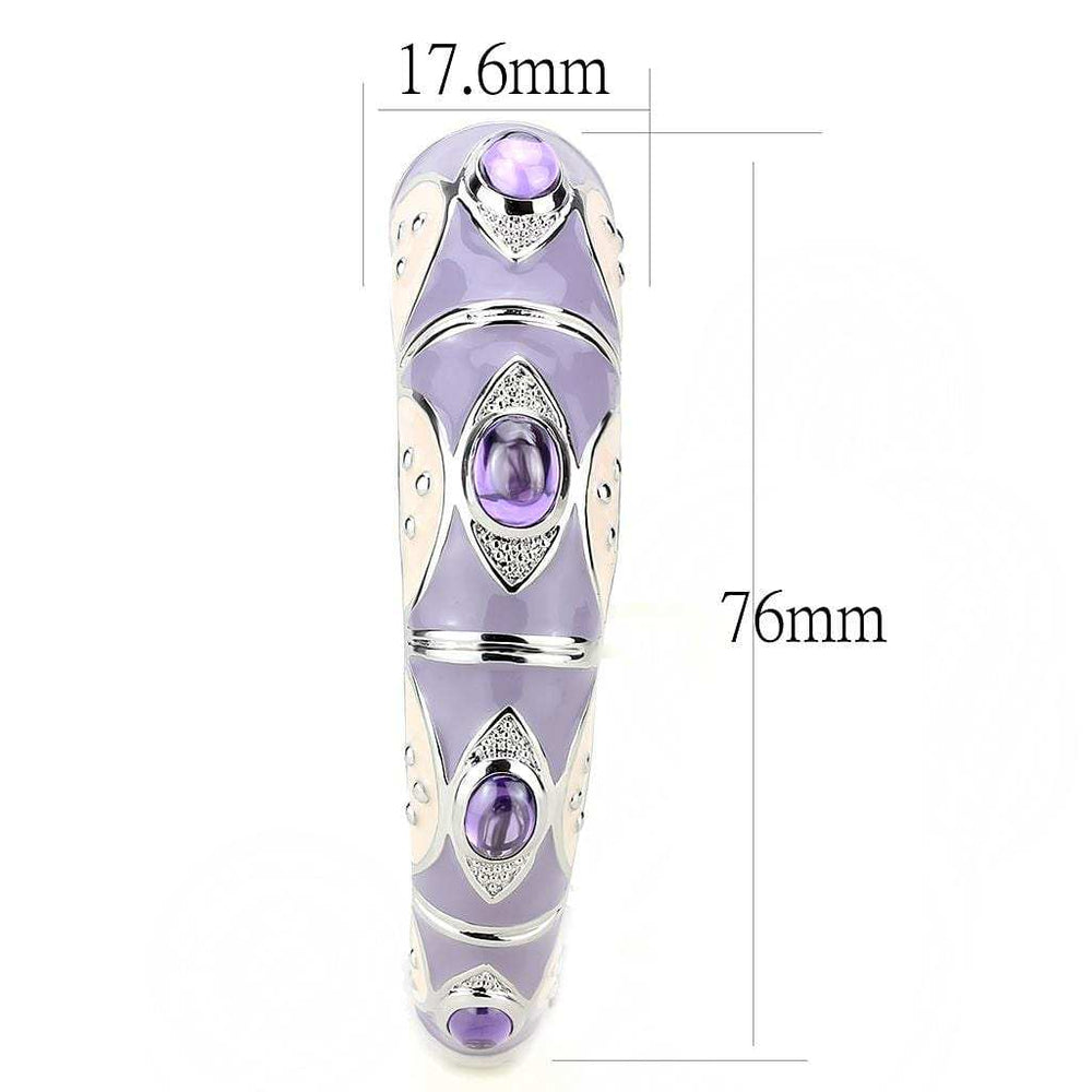 LO4268 - Rhodium Brass Bangle with Synthetic in Rose - Alamode - Flyclothing LLC