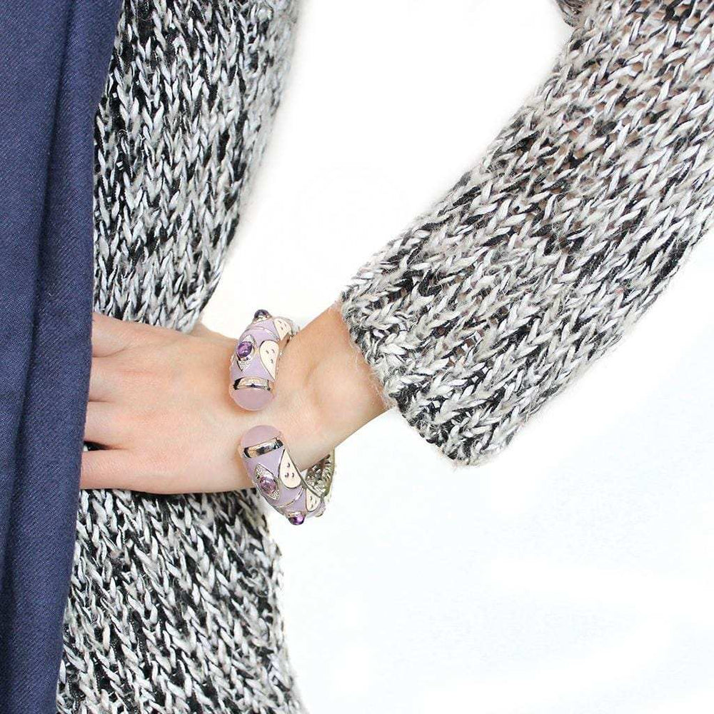 LO4268 - Rhodium Brass Bangle with Synthetic in Rose - Alamode - Flyclothing LLC