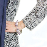 LO4268 - Rhodium Brass Bangle with Synthetic in Rose - Alamode - Flyclothing LLC