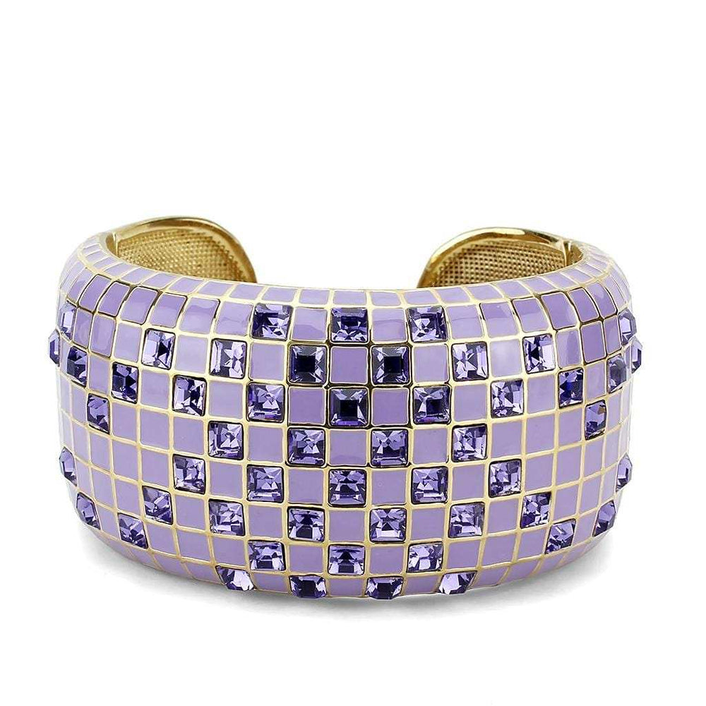 LO4271 - Gold Brass Bangle with Top Grade Crystal in Tanzanite - Alamode - Flyclothing LLC