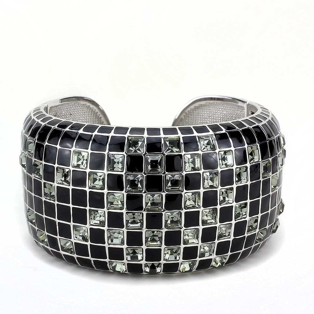 LO4272 - Rhodium Brass Bangle with Top Grade Crystal in Black Diamond - Alamode - Flyclothing LLC