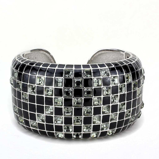 LO4272 - Rhodium Brass Bangle with Top Grade Crystal in Black Diamond - Alamode - Flyclothing LLC