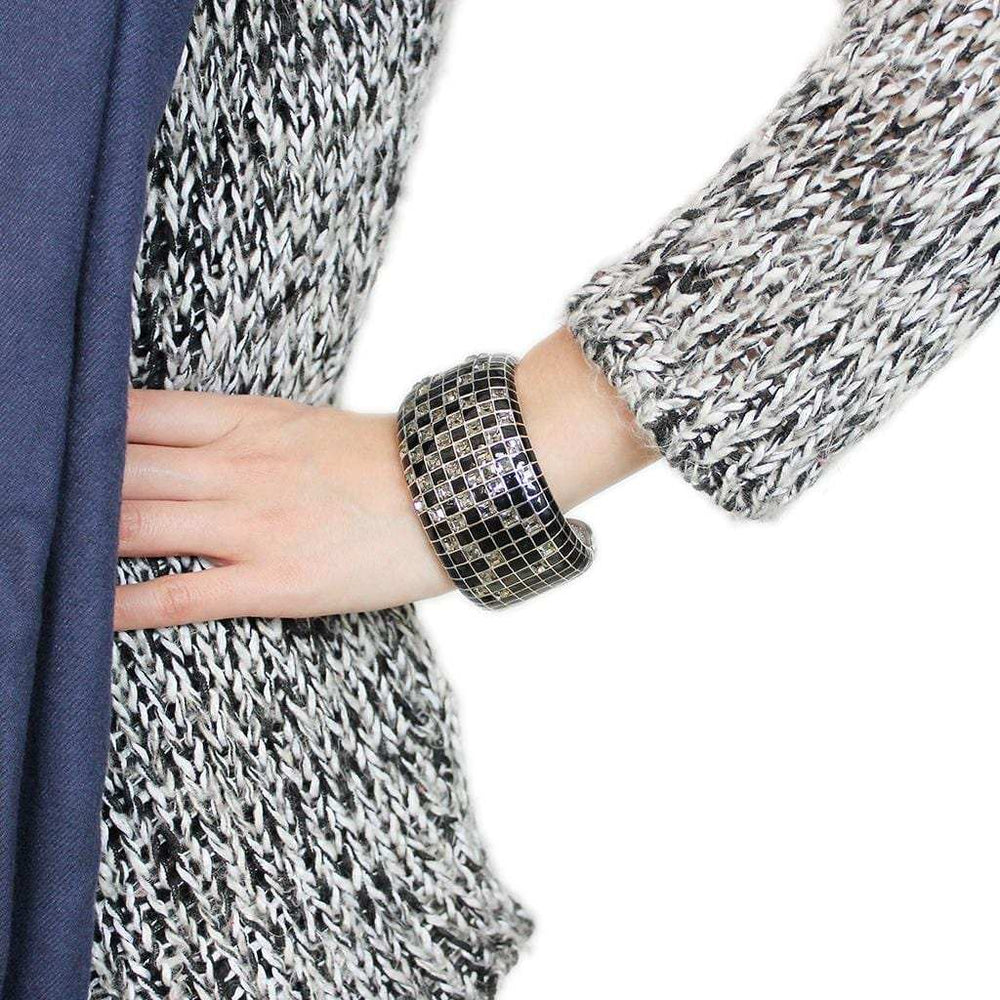 LO4272 - Rhodium Brass Bangle with Top Grade Crystal in Black Diamond - Alamode - Flyclothing LLC