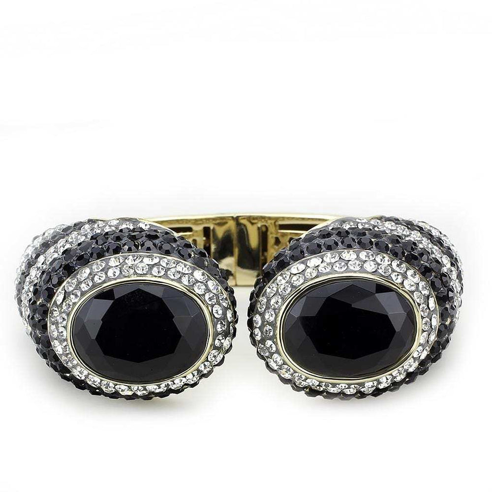 LO4274 - Gold Brass Bangle with Synthetic in Jet - Alamode - Flyclothing LLC