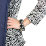 LO4274 - Gold Brass Bangle with Synthetic in Jet - Alamode - Flyclothing LLC