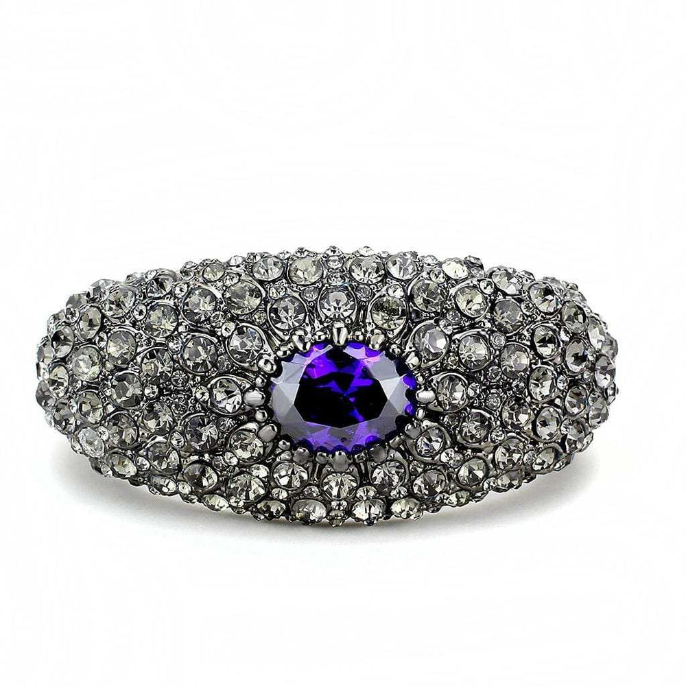 LO4275 - TIN Cobalt Black Brass Bangle with AAA Grade CZ in Tanzanite - Alamode - Flyclothing LLC