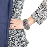 LO4275 - TIN Cobalt Black Brass Bangle with AAA Grade CZ in Tanzanite - Alamode - Flyclothing LLC