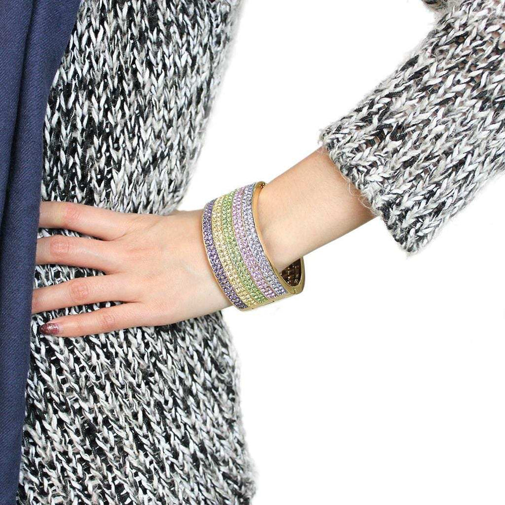 LO4277 - Gold Brass Bangle with Top Grade Crystal in Multi Color - Alamode - Flyclothing LLC