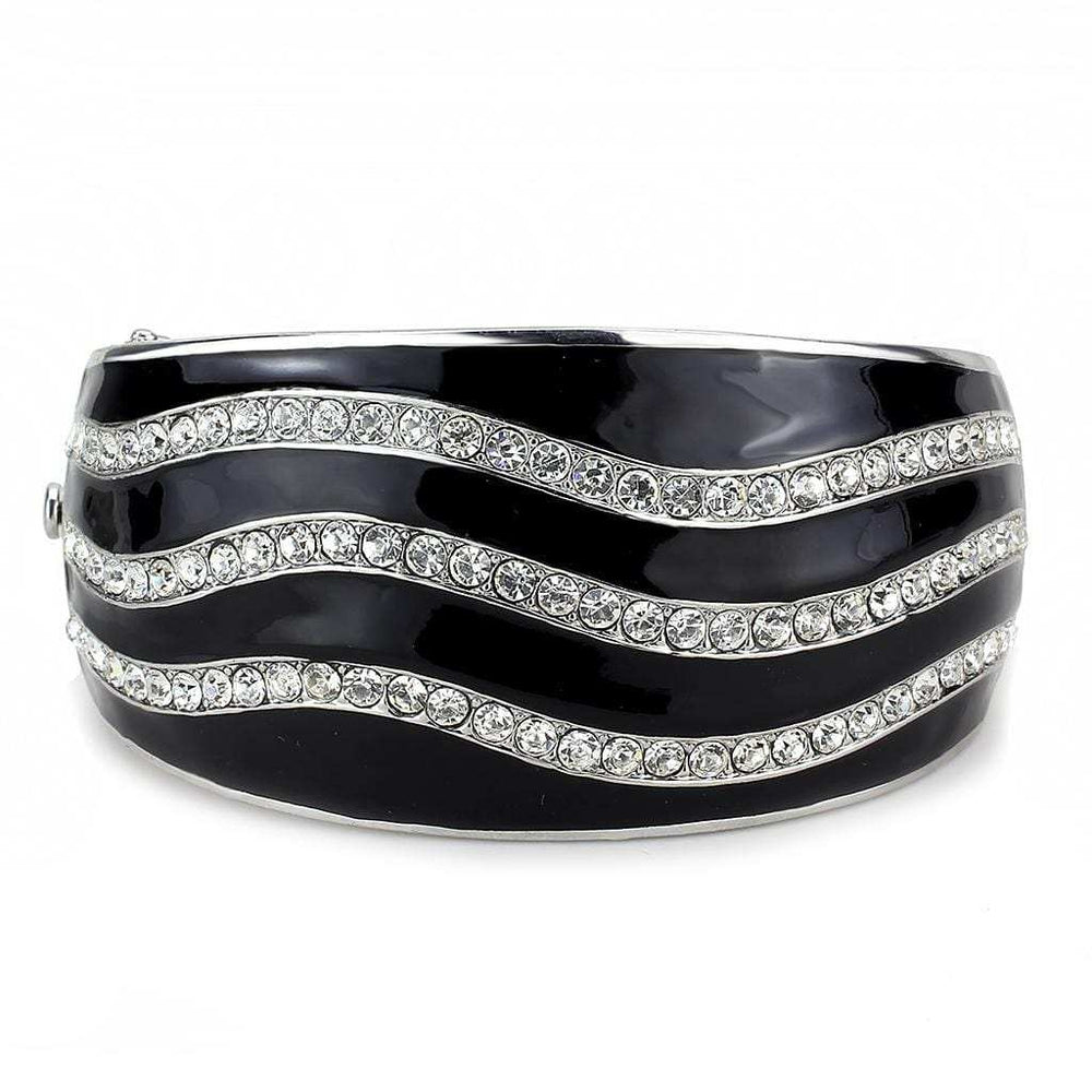 LO4278 - Rhodium Brass Bangle with Top Grade Crystal in Clear - Alamode - Flyclothing LLC