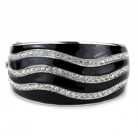 LO4278 - Rhodium Brass Bangle with Top Grade Crystal in Clear - Alamode - Flyclothing LLC