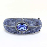 LO4283 - TIN Cobalt Black Brass Bangle with Top Grade Crystal in Sapphire - Alamode - Flyclothing LLC