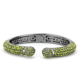 LO4284 - TIN Cobalt Black Brass Bangle with Top Grade Crystal in Olivine color - Alamode - Flyclothing LLC