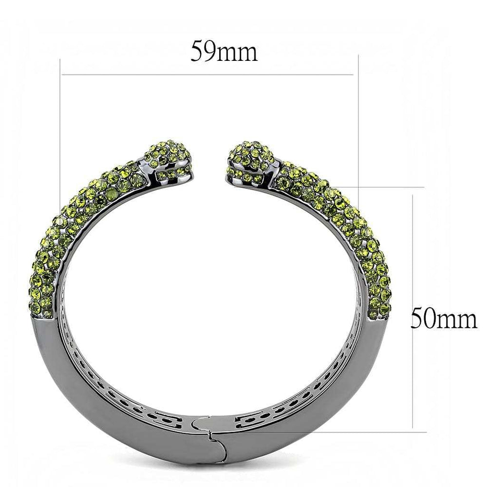 LO4284 - TIN Cobalt Black Brass Bangle with Top Grade Crystal in Olivine color - Alamode - Flyclothing LLC