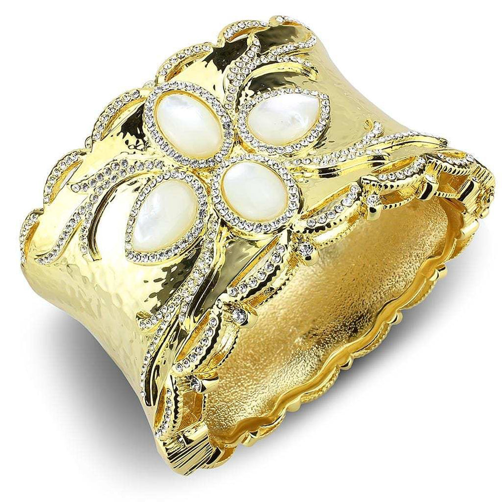 LO4285 - Gold Brass Bangle with Synthetic in White - Alamode - Flyclothing LLC