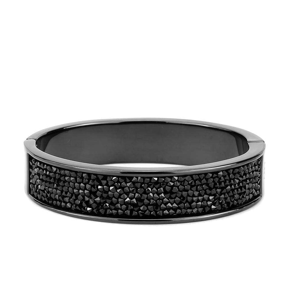 LO4286 - IP Black(Ion Plating) Brass Bangle with Top Grade Crystal in Jet - Alamode - Flyclothing LLC