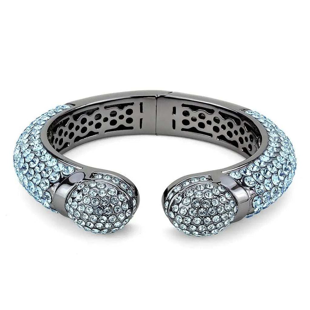 LO4289 - TIN Cobalt Black Brass Bangle with Top Grade Crystal in Sea Blue - Alamode - Flyclothing LLC