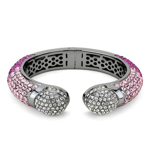 LO4293 - TIN Cobalt Black Brass Bangle with Top Grade Crystal in Multi Color - Alamode - Flyclothing LLC