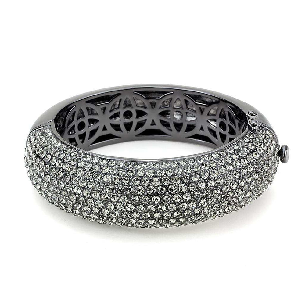 LO4304 - TIN Cobalt Black Brass Bangle with Top Grade Crystal in Black Diamond - Alamode - Flyclothing LLC