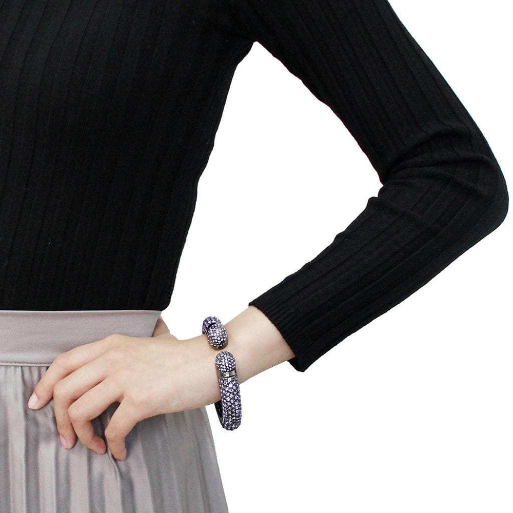 LO4312 - TIN Cobalt Black Brass Bangle with Top Grade Crystal in Tanzanite - Alamode - Flyclothing LLC