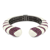 LO4322 - TIN Cobalt Black Brass Bangle with Top Grade Crystal in Fuchsia - Alamode - Flyclothing LLC