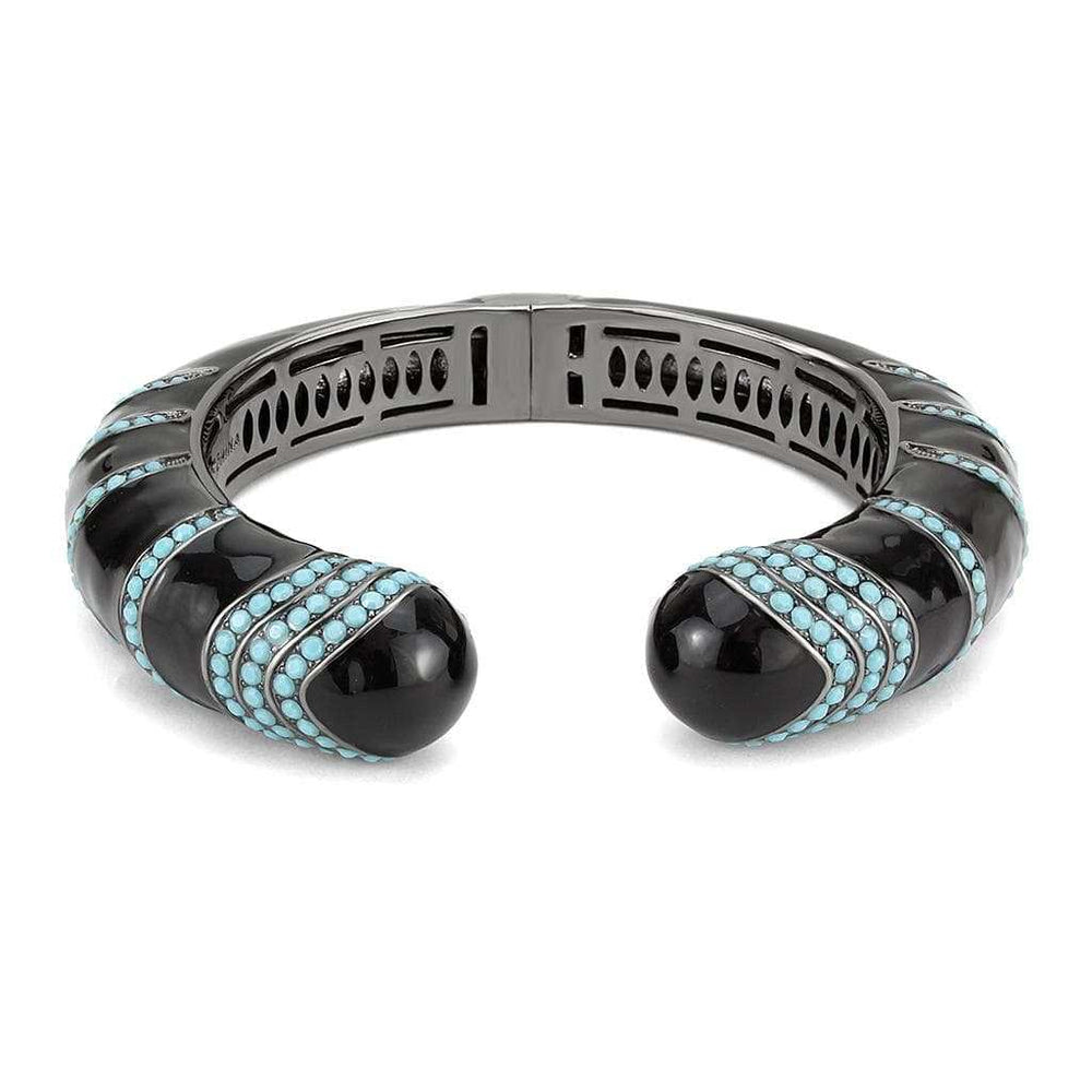 LO4323 - TIN Cobalt Black Brass Bangle with Top Grade Crystal in Turquoise - Alamode - Flyclothing LLC