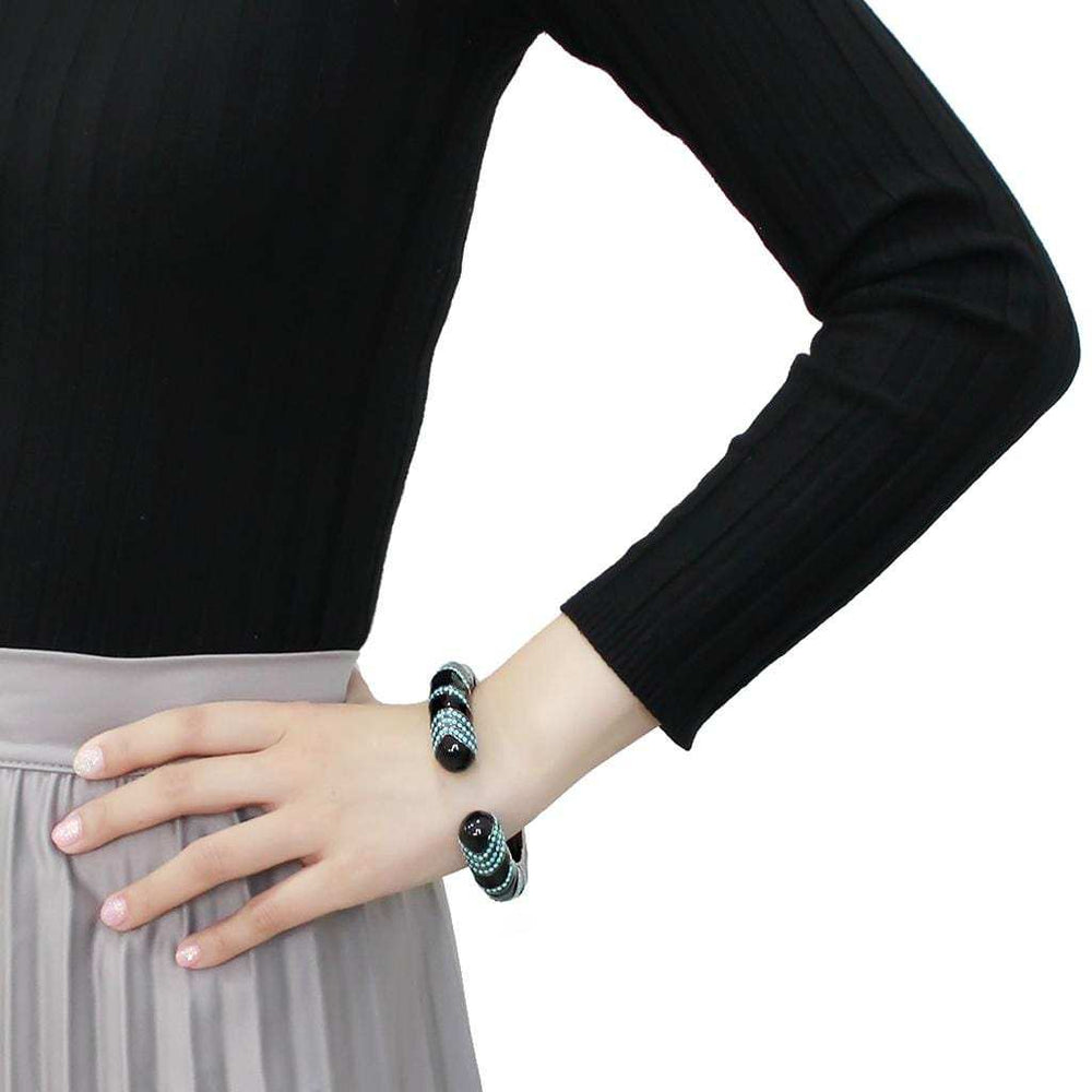 LO4323 - TIN Cobalt Black Brass Bangle with Top Grade Crystal in Turquoise - Alamode - Flyclothing LLC
