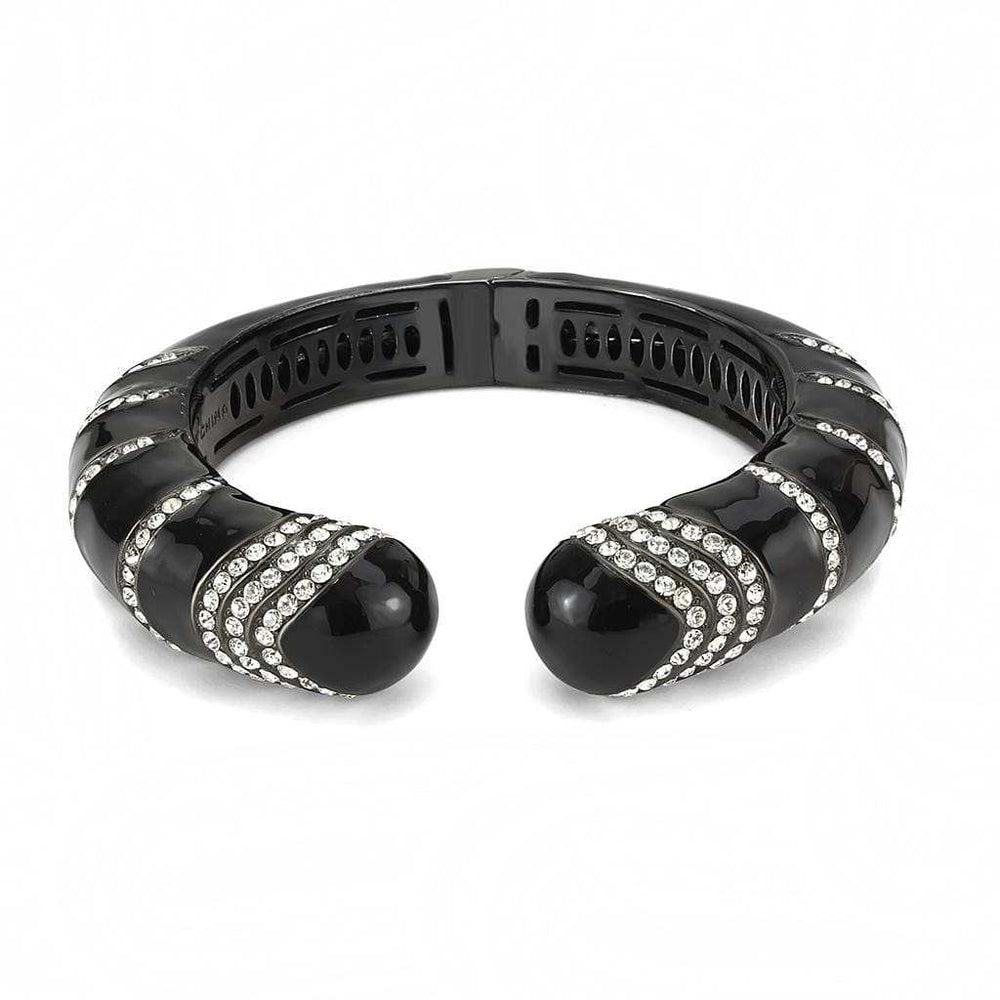 LO4324 - TIN Cobalt Black Brass Bangle with Top Grade Crystal in Clear - Alamode - Flyclothing LLC